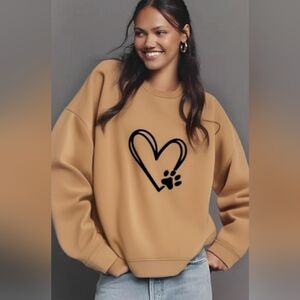 NWOT Tan Heart And Paws Crewneck Sweatshirt